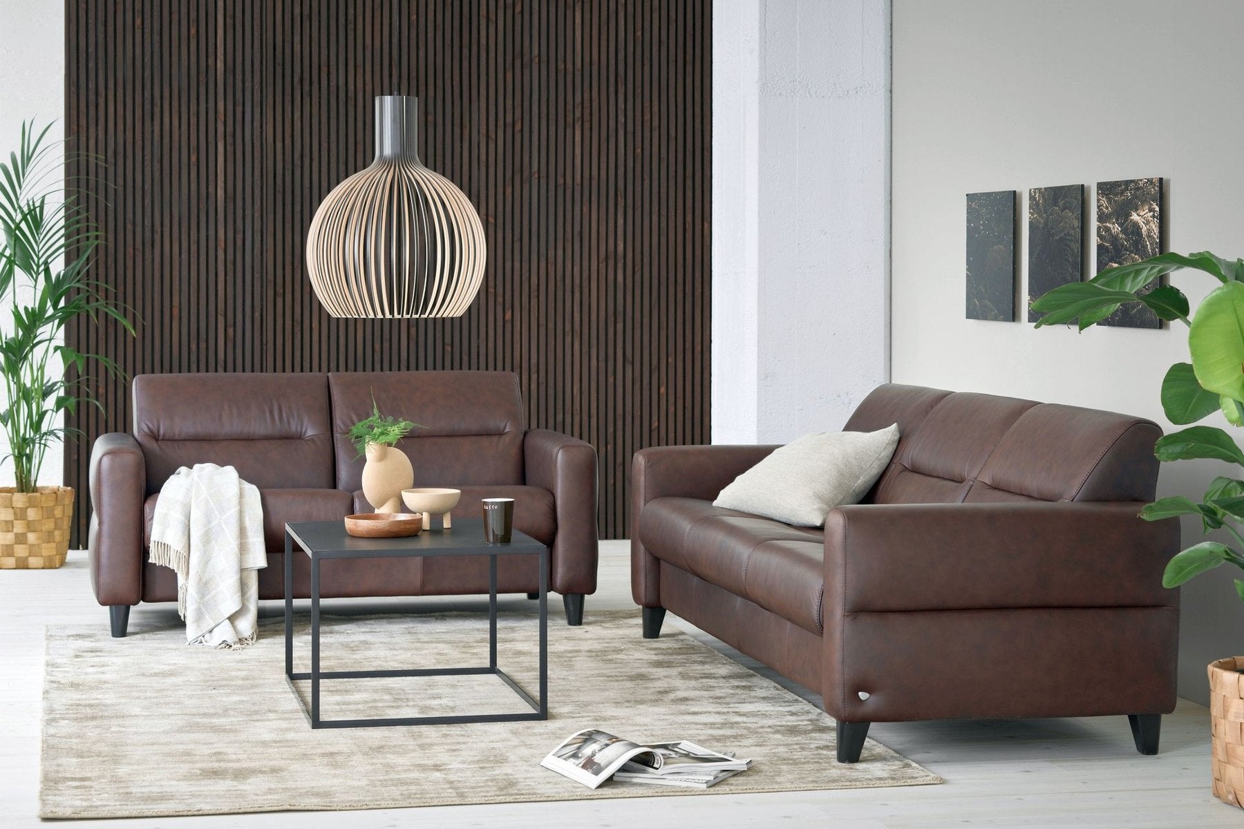 Stressless Fiona 3-seat sofa and loveseat in brown leather