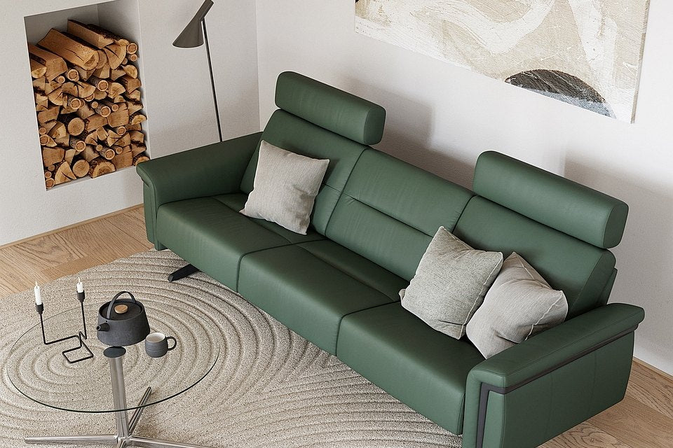 Stressless Stella sofa in Paloma Sage Green leather with wood legs