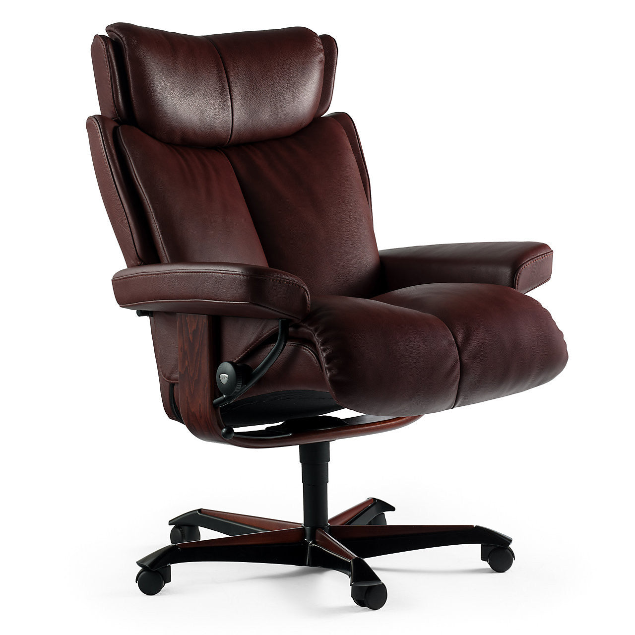 Stressless Magic home office chair in dark brown leather with dark wood base