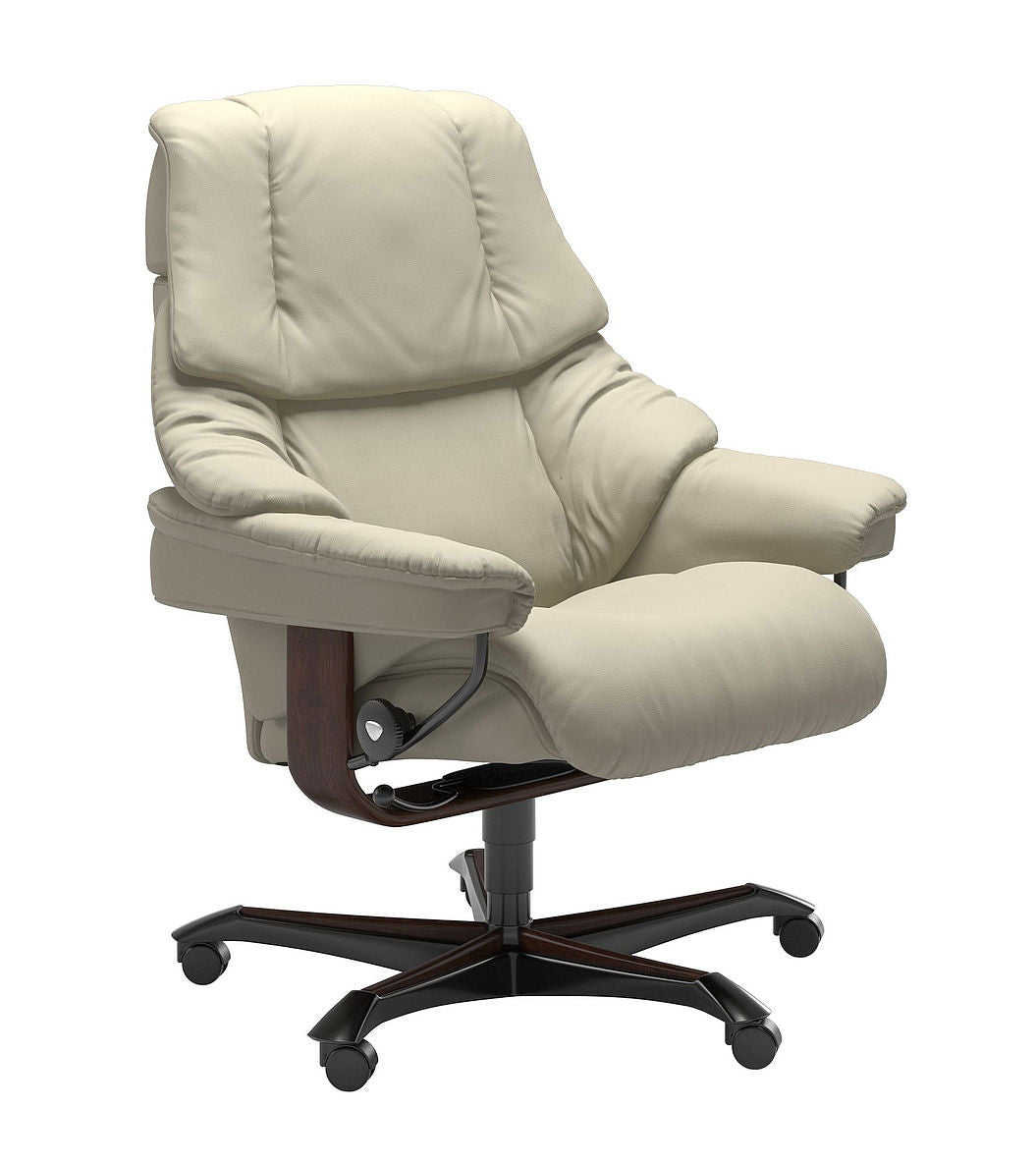 Stressless Reno home office chair in cream leather with dark wood base