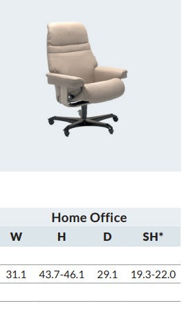 Stressless Sunrise home office chair dimensions: width, height, depth and seat height