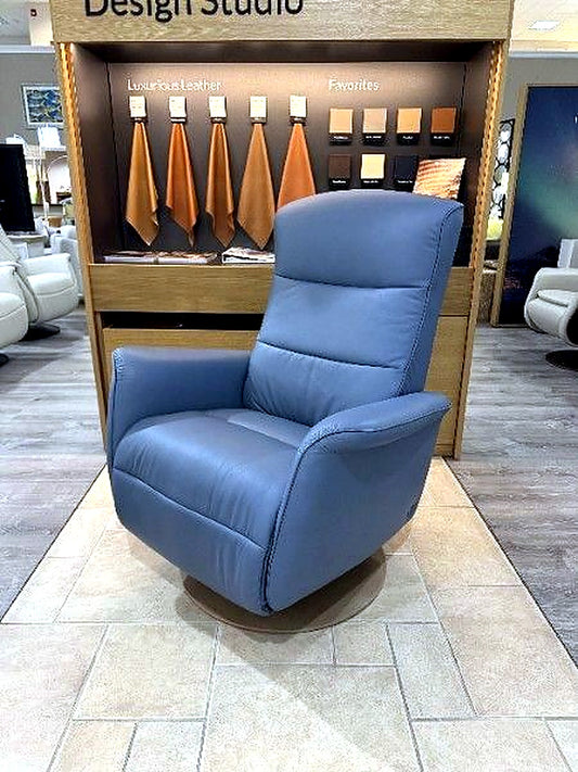 Stressless Mike Large Power Recliner in Paloma Sparrow Blue leather, in-stock at Haynes Comfort