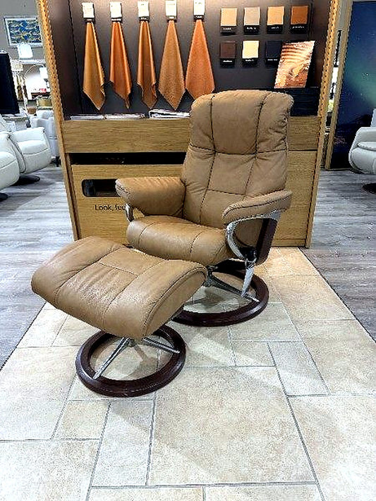 Stressless Mayfair Signature Small recliner in Paloma Taupe leather, in-stock at Haynes Comfort