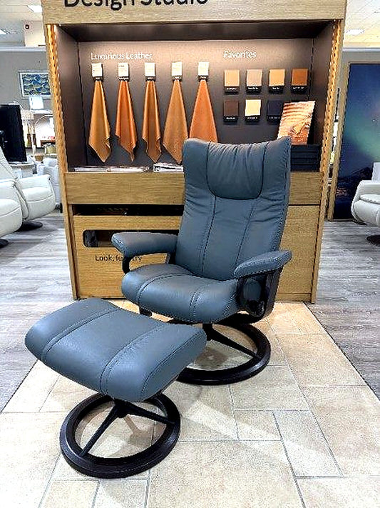 Stressless Wing Signature recliner in Paloma Neutral Grey leather, in-stock at Haynes Comfort