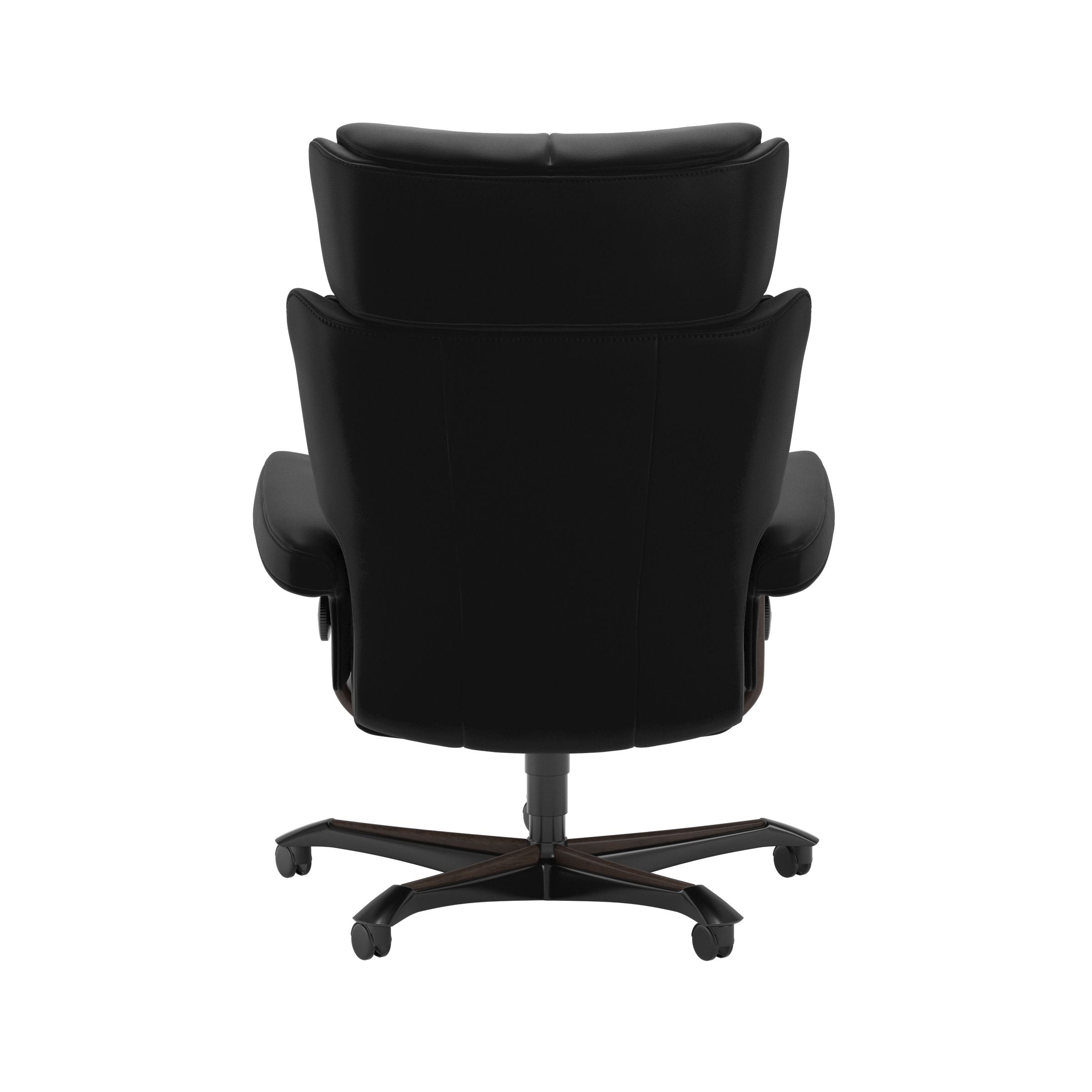 Stressless Magic home office chair in black leather with Wenge wood base, back view