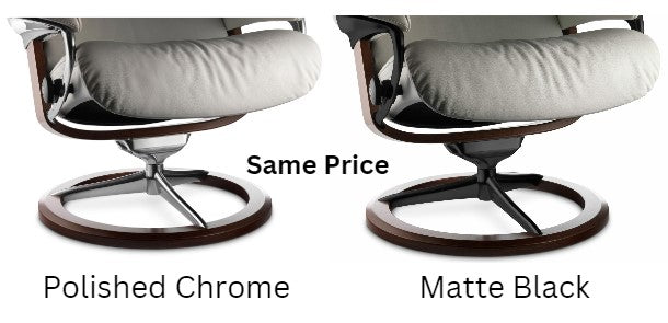 Stressless Signature base color options: Polished Chrome vs Matte Black