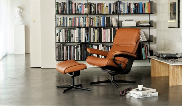 The Stressless Admiral Cross recliner in New Cognac.
