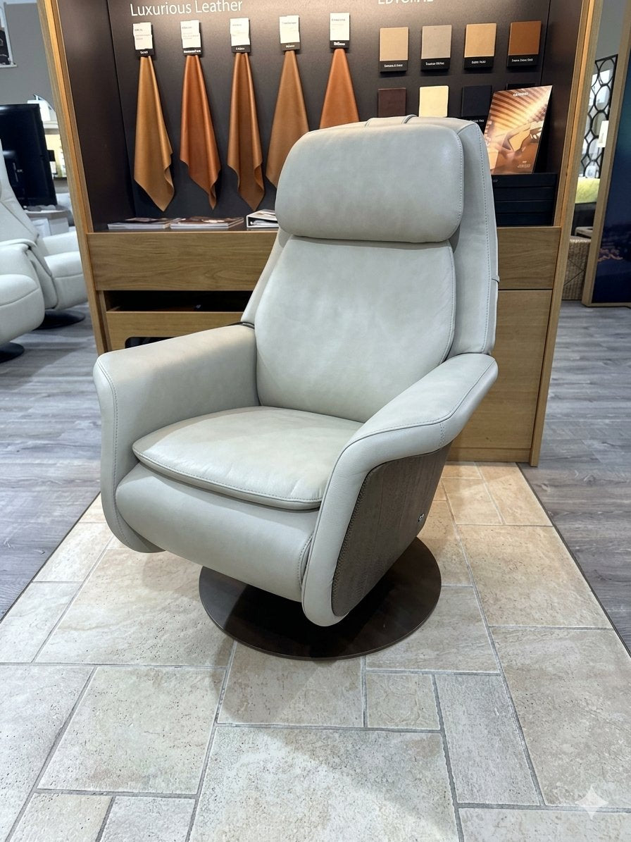 Stressless Sam Power Recliner in light leather, in-stock floor model at Haynes Comfort