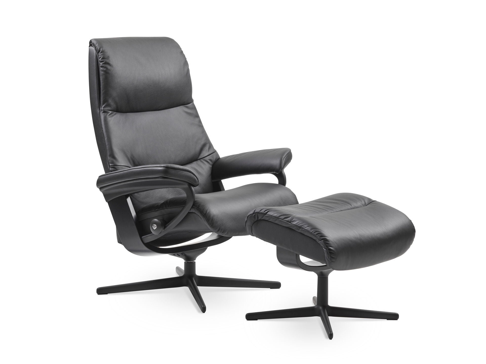 The Stressless View Large Cross recliner in Batick Black leather.