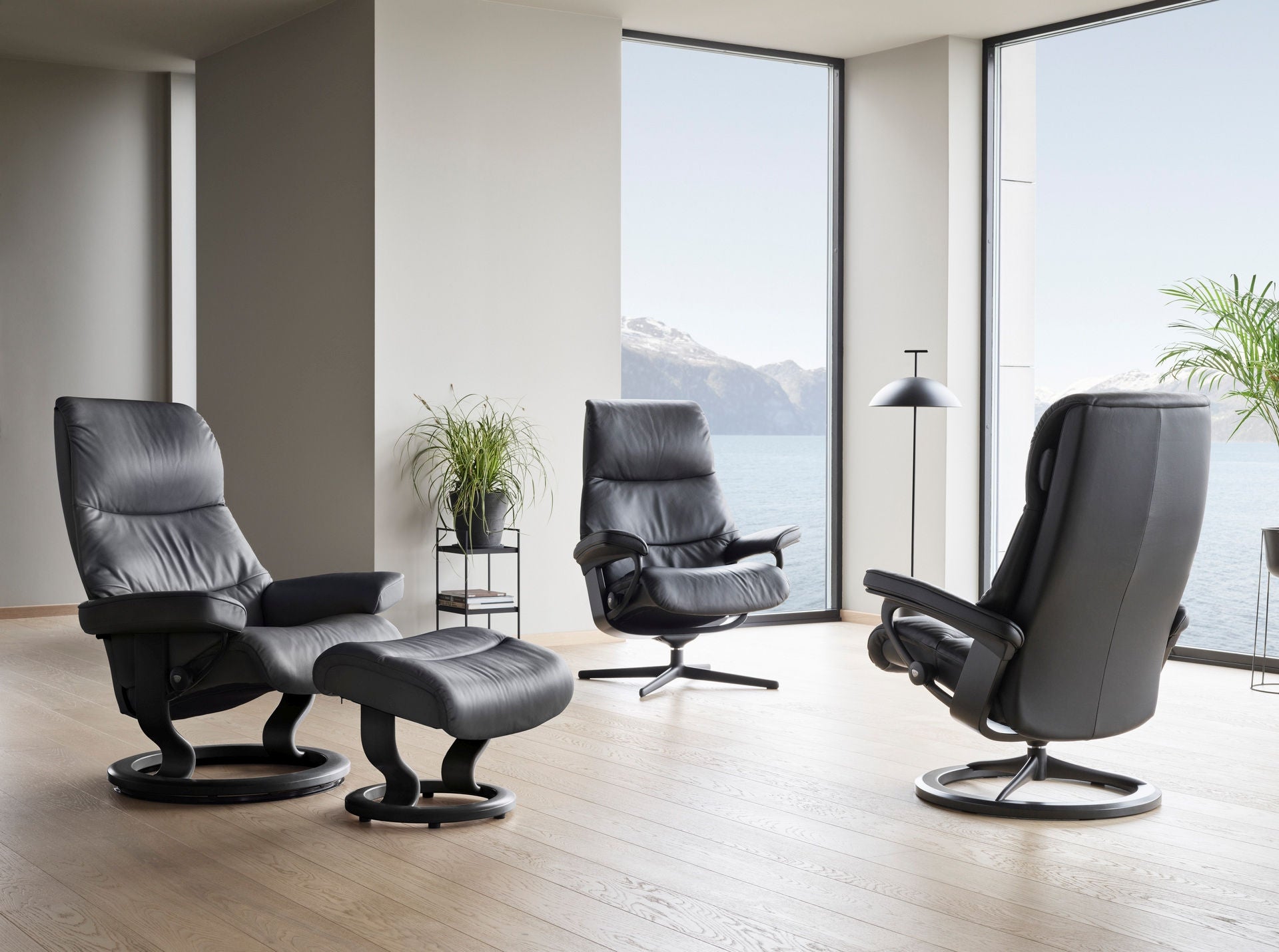 The Stressless View recliner in Paloma Black leather.