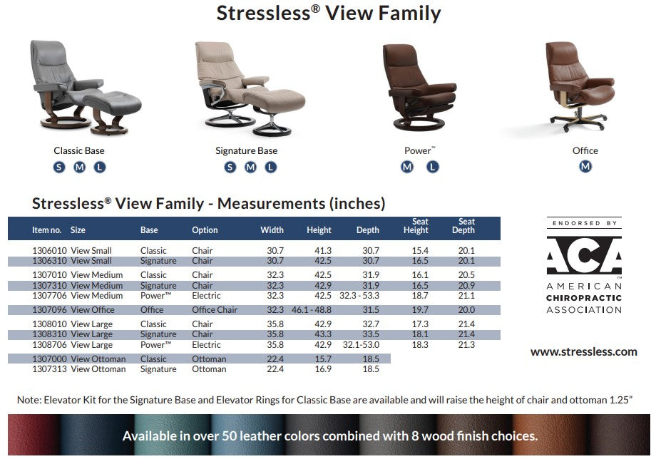 Dimensions for the Stressless View recliner.