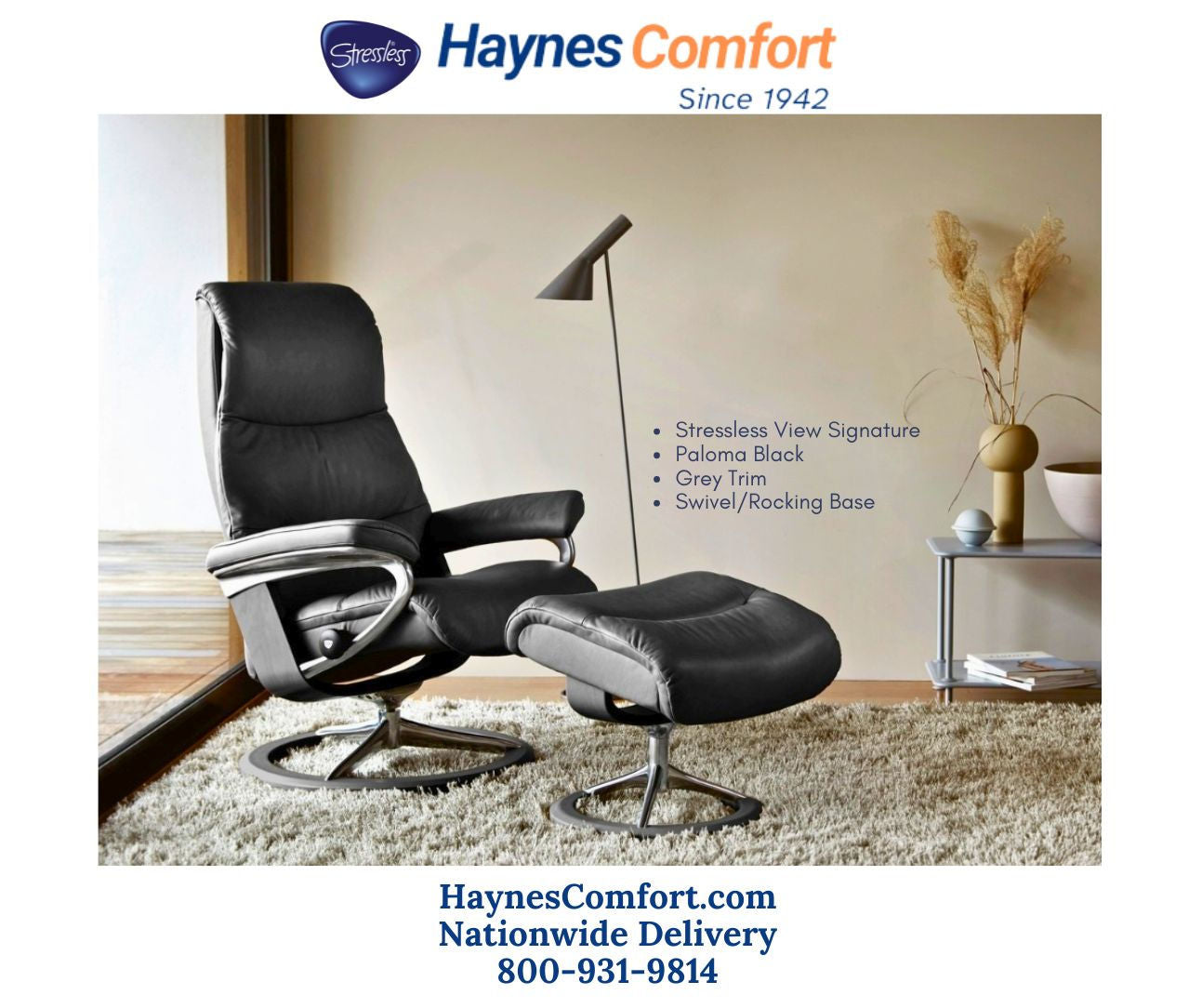 The Stressless View Signature recliner in Paloma Black leather.