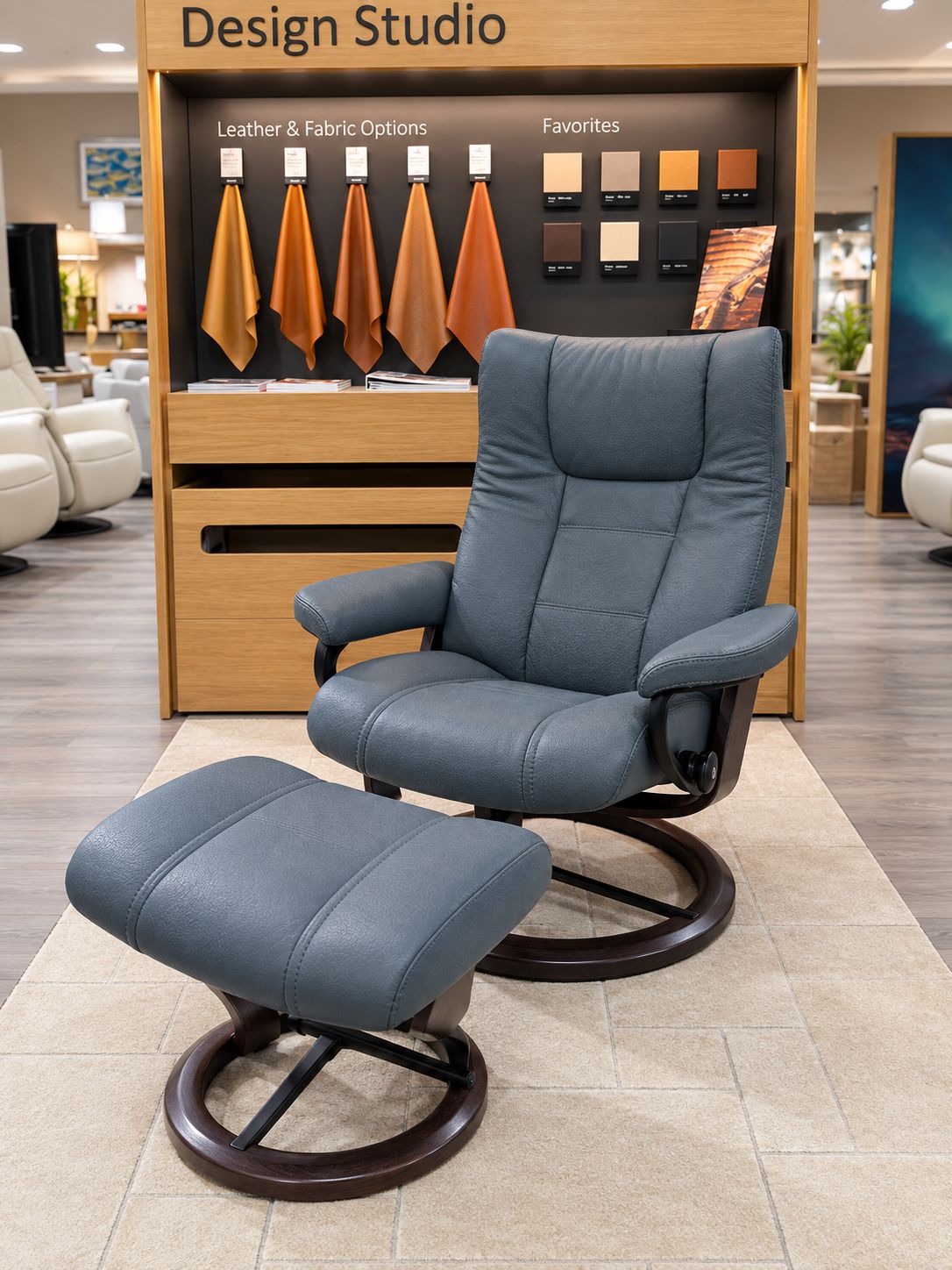 The Stressless Wing Medium Signature recliner in Gray, in stock at Haynes Comfort.