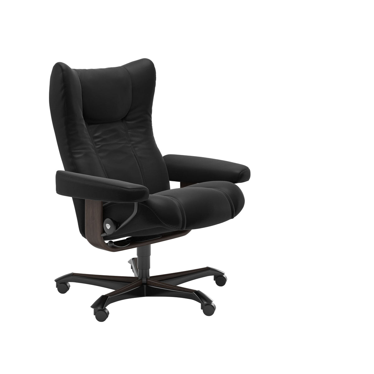 Stressless Wing home office chair in Paloma Black leather with Wenge wood base